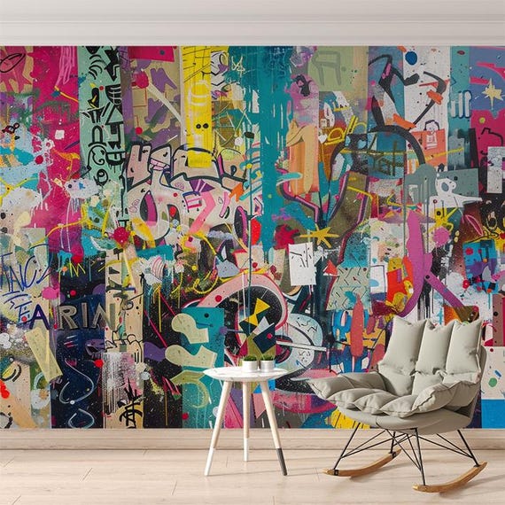 壁紙 グラフィティ 壁画 プリント 剥がして貼るだけ ファンキー