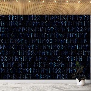 Wall Runes Blue Runes Nordic Wallpaper Futhark Black Blue Protection & Symbols Viking ...