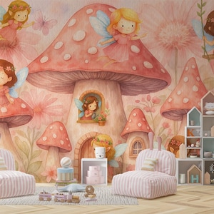 Fairytale Fairies Nursery Wallpaper Watercolor Wall Decor For Girls Kids Room Pastel Floral Forest And Castle Wallpaper Playroom Wall Mural