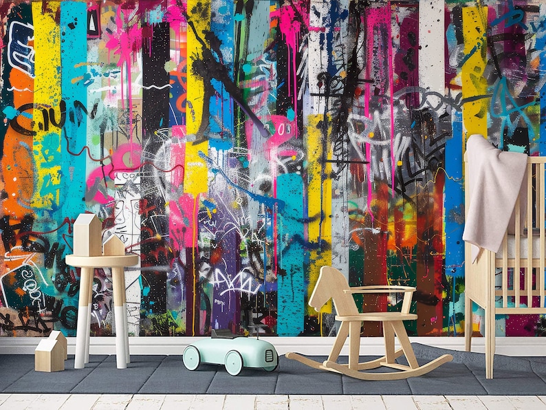Funky Graffiti Wallpaper Mural, Peel and Stick Street Art Decor - Etsy