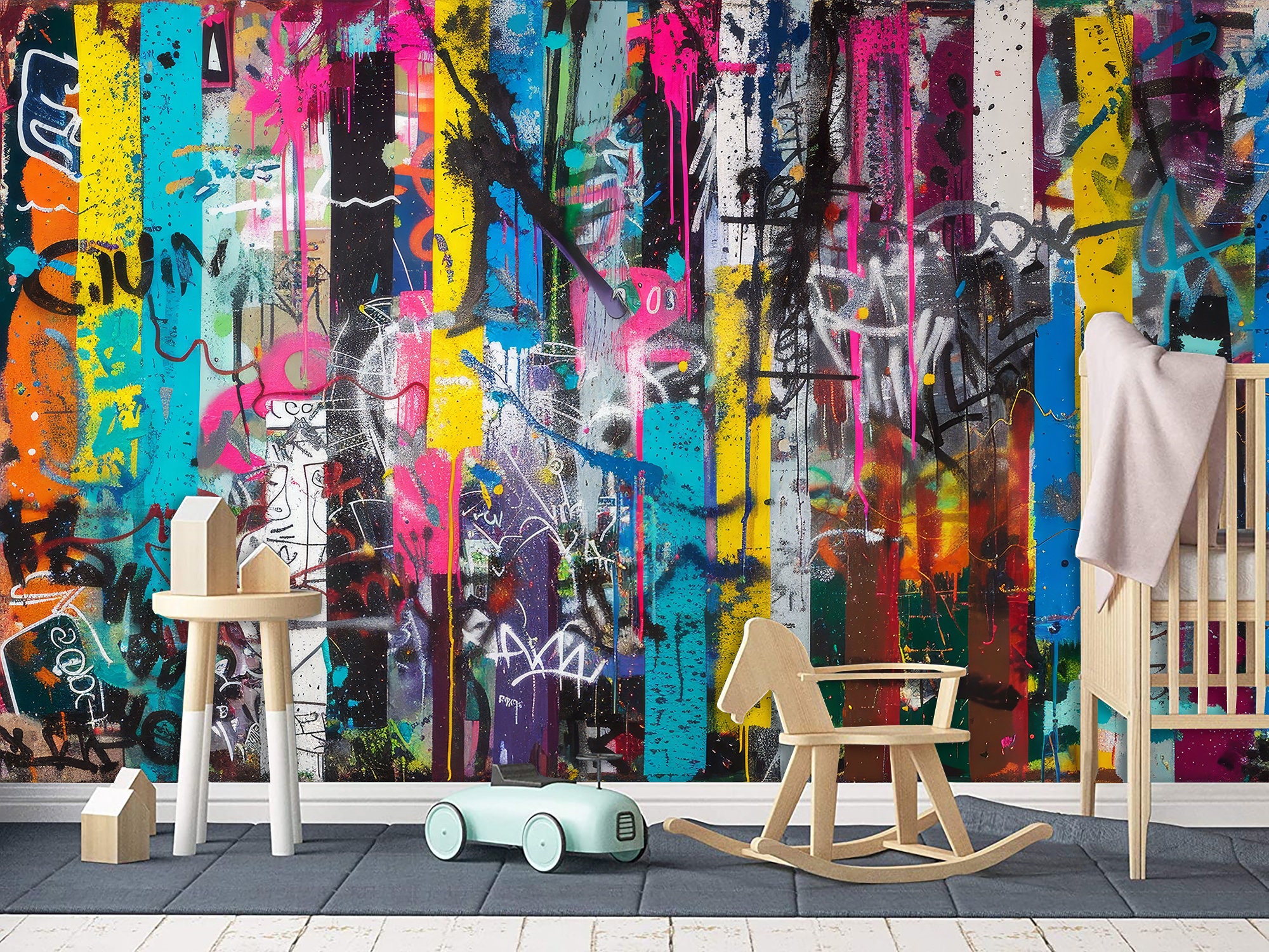 Funky Graffiti Wallpaper Mural, Peel and Stick Street Art Decor - Etsy