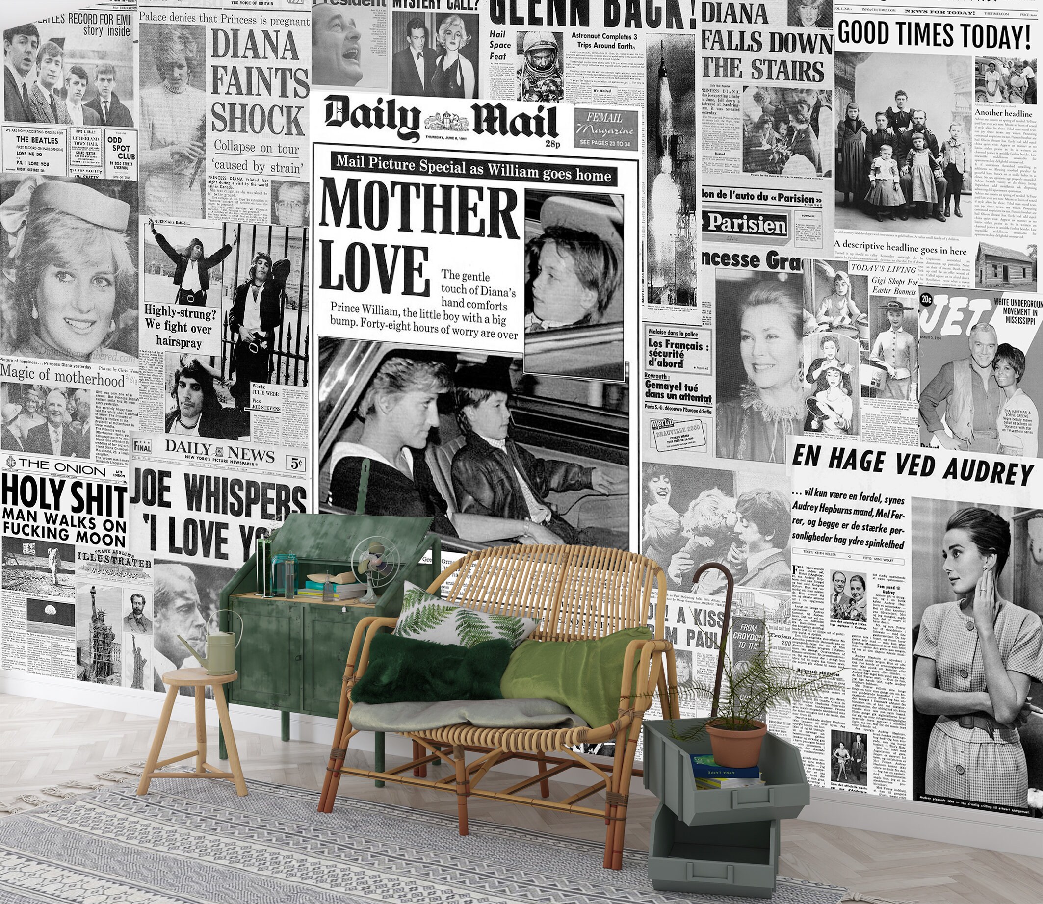 Creative Vintage Journal Wallpaper Newspaper Collage News & Self Adhesive  Wall Art Mural Modern Peel and Stick Decor -  Denmark