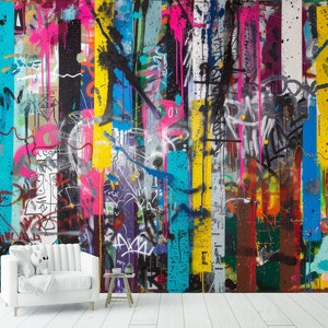 Funky Graffiti Wallpaper Mural, Peel and Stick Street Art Decor - Etsy