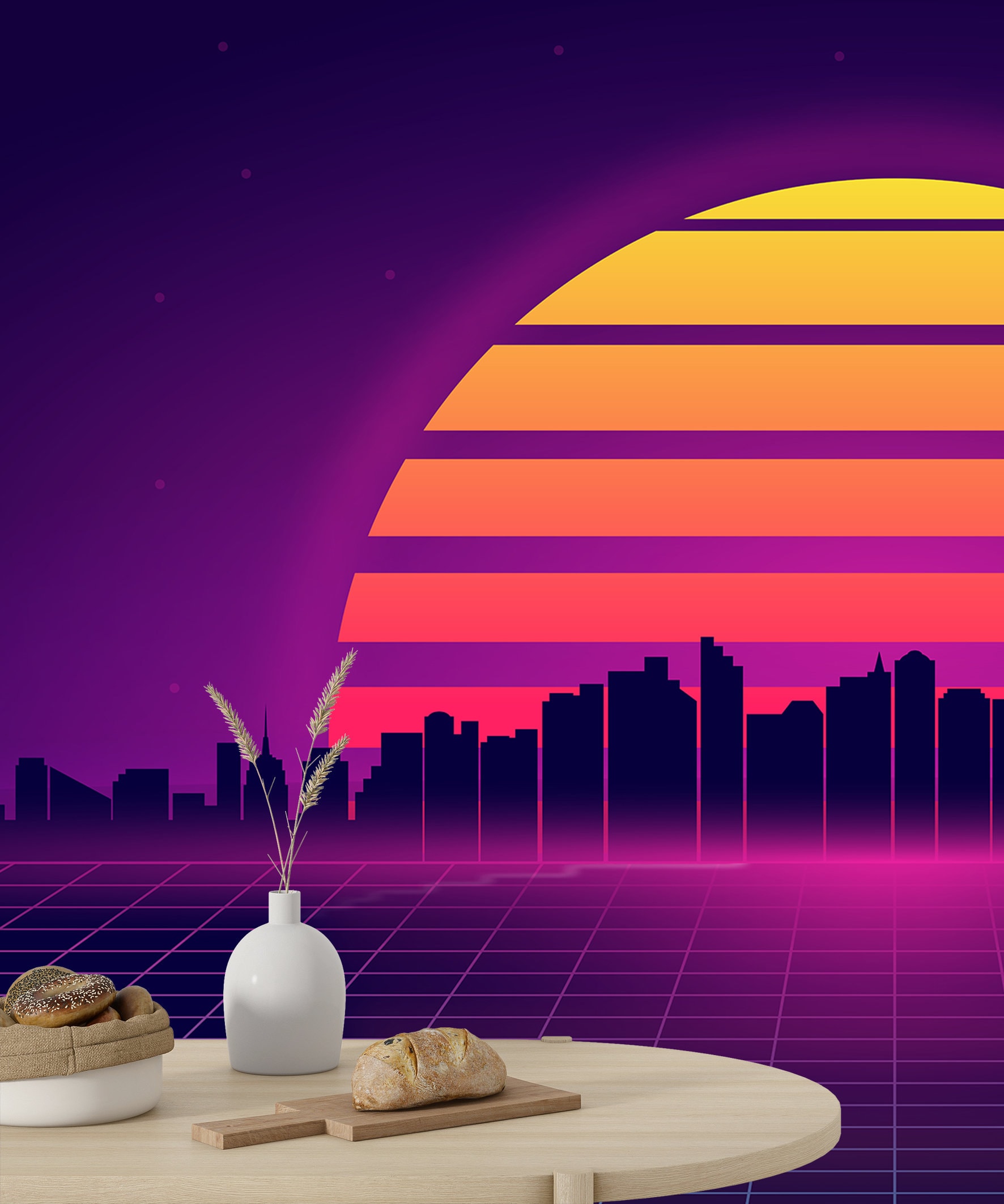Futuristic Retro Neon Wallpaper Vaporwave Wall Mural Print Synthwave ...