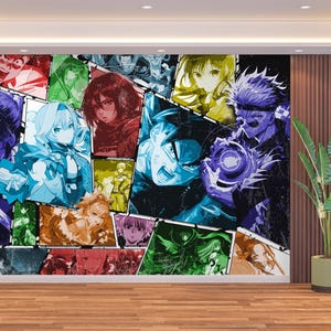 Bunte Anime Tapete und Wandbild Spielzimmer Anime Charaktere Collage Schälen und Stick Anime Wandbild Tapete Spielzimmer Dekoration