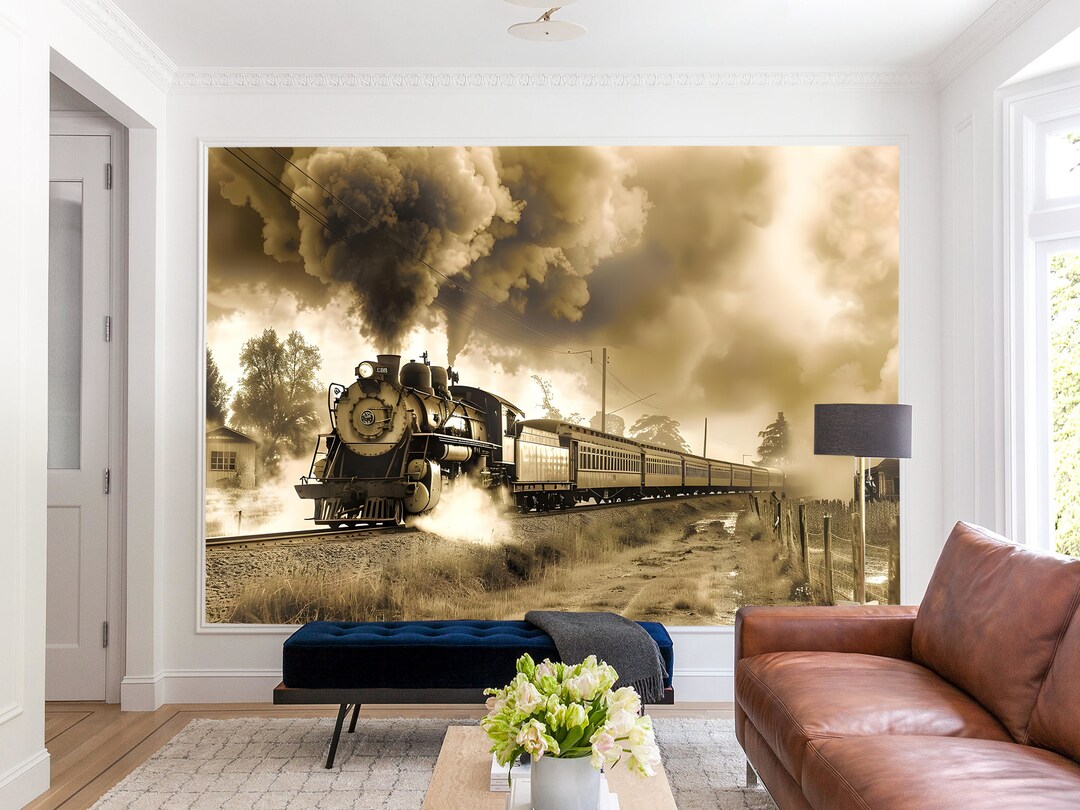 Train Wallpaper Steam Express Wall Mural Vintage Steam Engine ...
