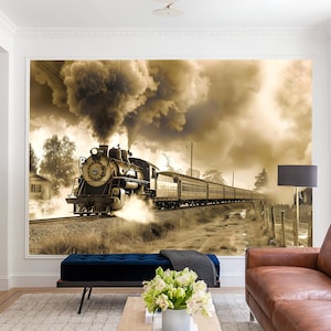 Train Wallpaper Steam Express Wall Mural Vintage Steam Engine Locomotive Print Peel and Stick Wall Art Decor Home Self Adhesive