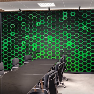Hexagon Green Matrix Wallpaper & Geometric Abstract Modern Wall Mural Peel and Stick Wall Art Self Adhesive