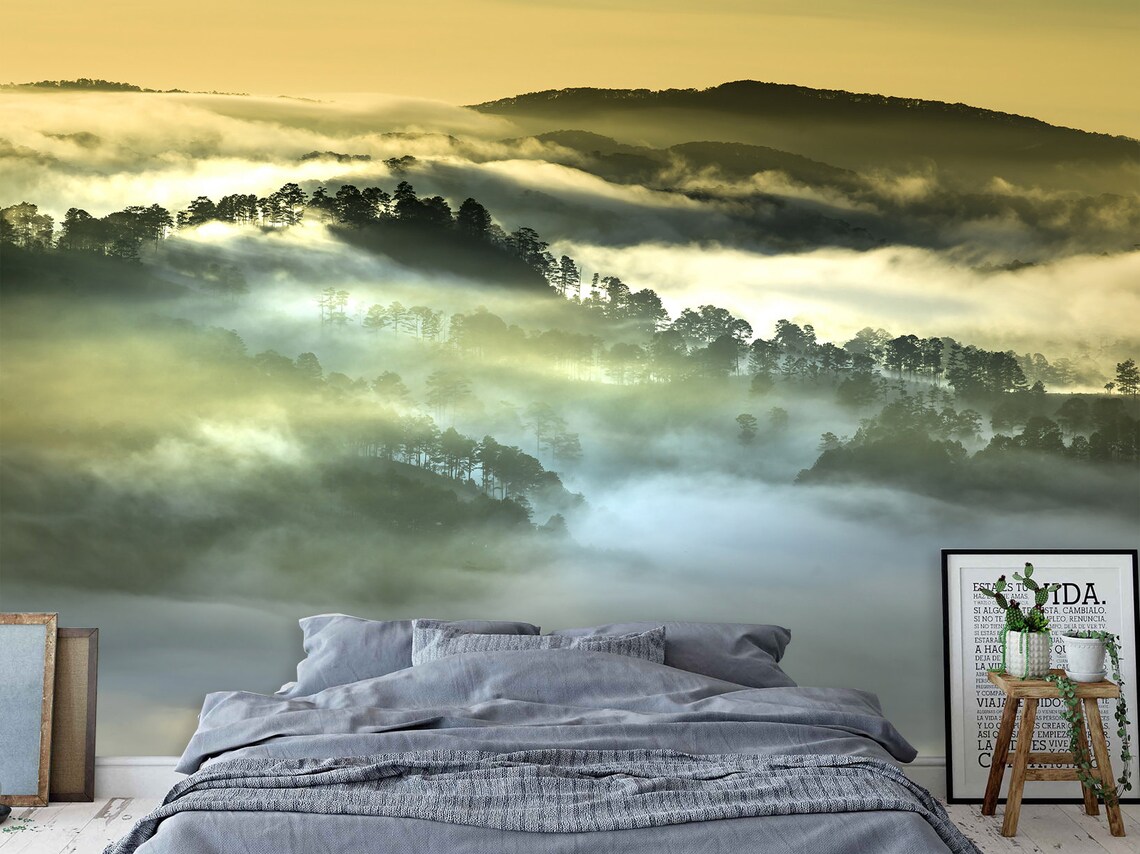 Mural Peel and Stick Mountains Forest Wallpaper Decor Wall Art Etsy