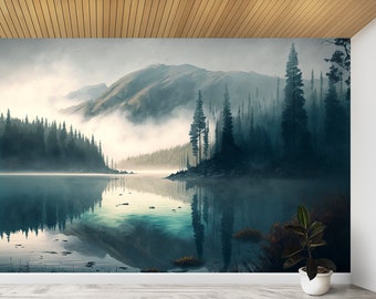 Foggy Forest Wallpaper Mural: Self-Adhesive Peel & Stick