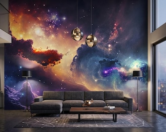 Starry Sky Wallpaper Mural: Peel and Stick Galaxy Wall Art