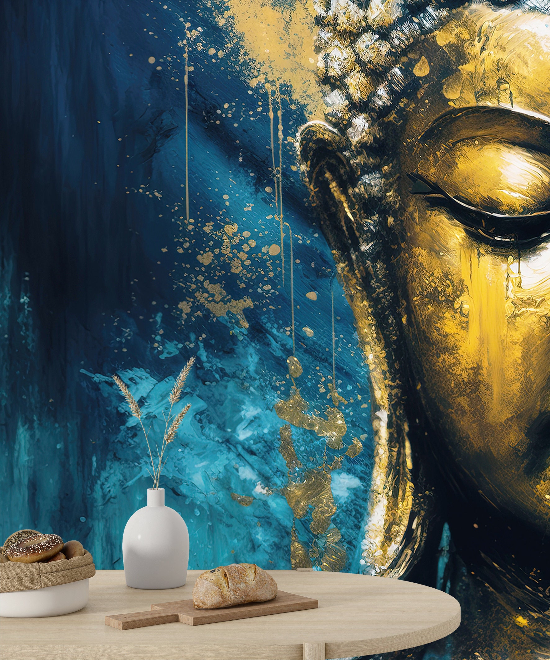 Blue and Gold Buddha Wall Mural, India Yoga Art, Peel and Stick - Etsy