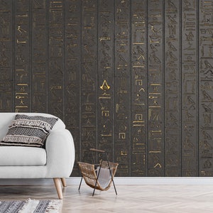 Gold Egyptian Hieroglyphs Wallpaper Ancient Egyptian Papyrus  Wall Mural Print Peel and Stick Wall Art Kids Gamers Mural Decor Home