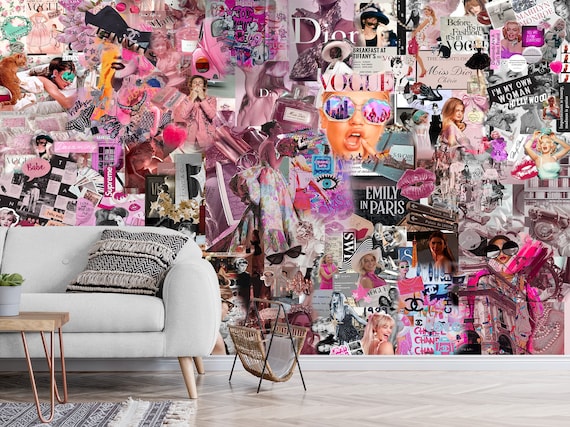 Fashion Women Model Wallpaper & Wall Mural Glam Aesthetic Collage Pink  Colorful Print Peel and Stick Wall Art Decor Home Custom Size - Etsy