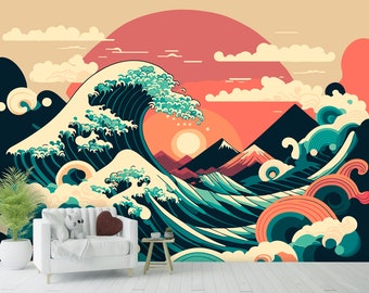 Great Wave Kanagawa Wallpaper, Self Adhesive Japanese Wall Art Mural