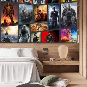 Famous Games Collage Wallpaper Wall Mural Print Peel and Stick Wall Art Decor Home Gaming Room Teenage Wall Playroom Wallpaper
