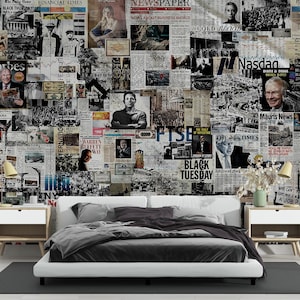 Business Posters Wallpaper Retro Newspapers Wall Mural Vintage Posters Collage Wall Mural Peel and Stick Wallpaper Retro Wall Decoration