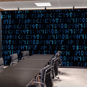 Wall Runes Blue Runes Nordic Wallpaper Futhark Black Blue Protection & Symbols Viking ...