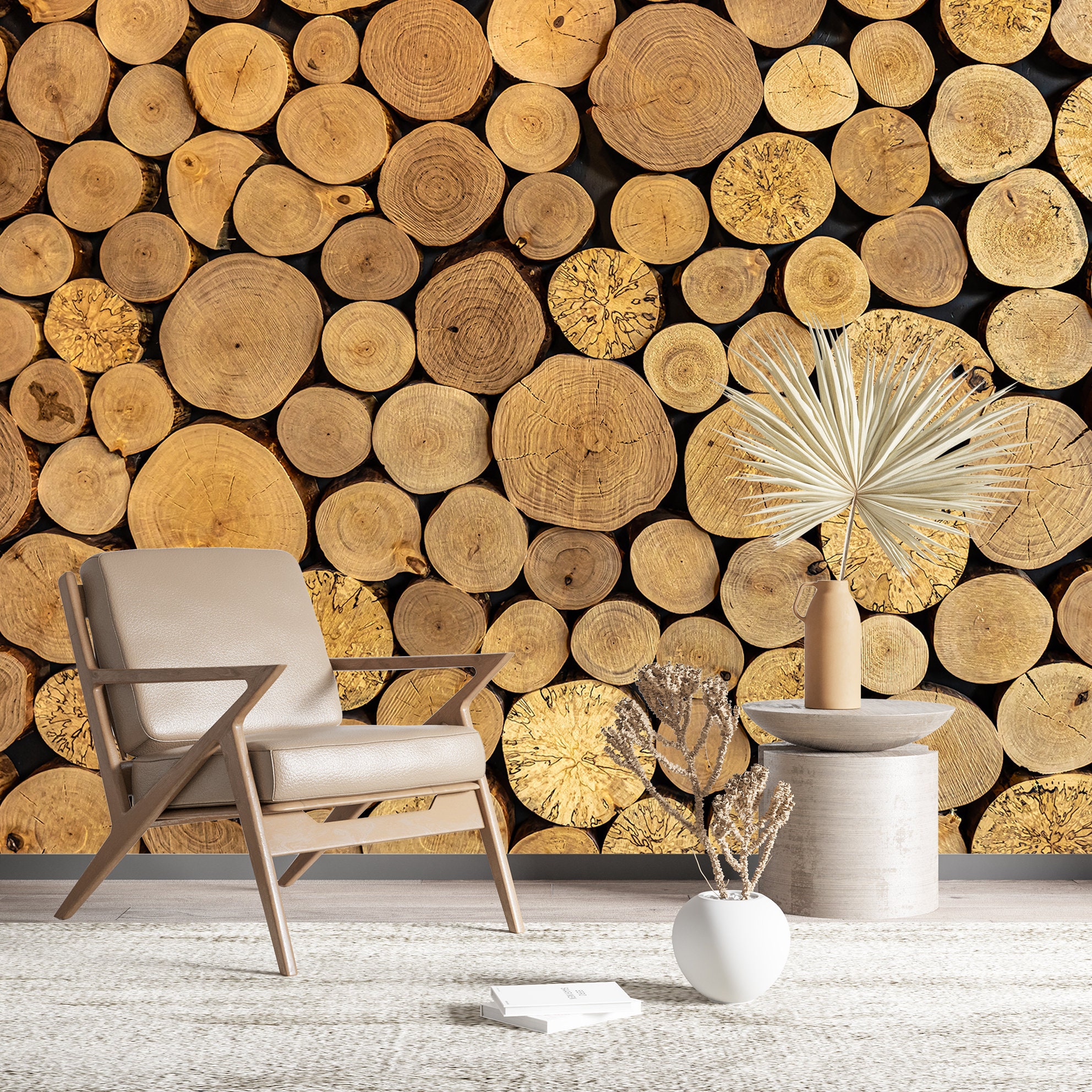 Wooden Slice Wallpaper & Farmhouse Wood Slice Wall Art Self Adhesive Trees Wall Mural Art Home Room Decor Gift