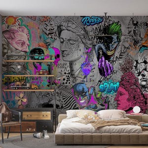 Urban Graffiti Wallpaper Street Art Modern & Original Collag Street Art Abstract Peel and Stick Wall Mural Modern wall art Decor Home
