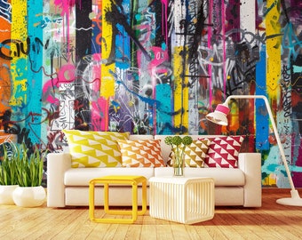 Funky Graffiti Wallpaper Mural, Peel and Stick Street Art Decor