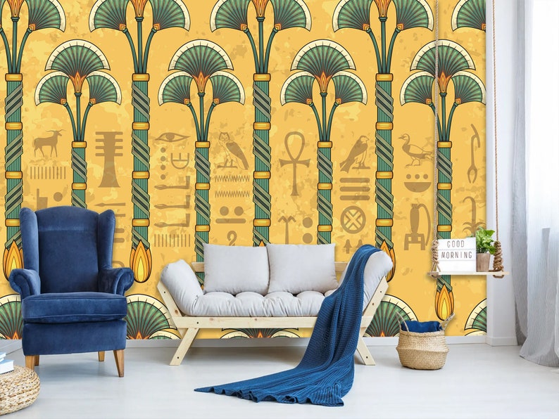 Wallpaper Egyptian Hieroglyphs & Wall Art Mural Ancient - Etsy