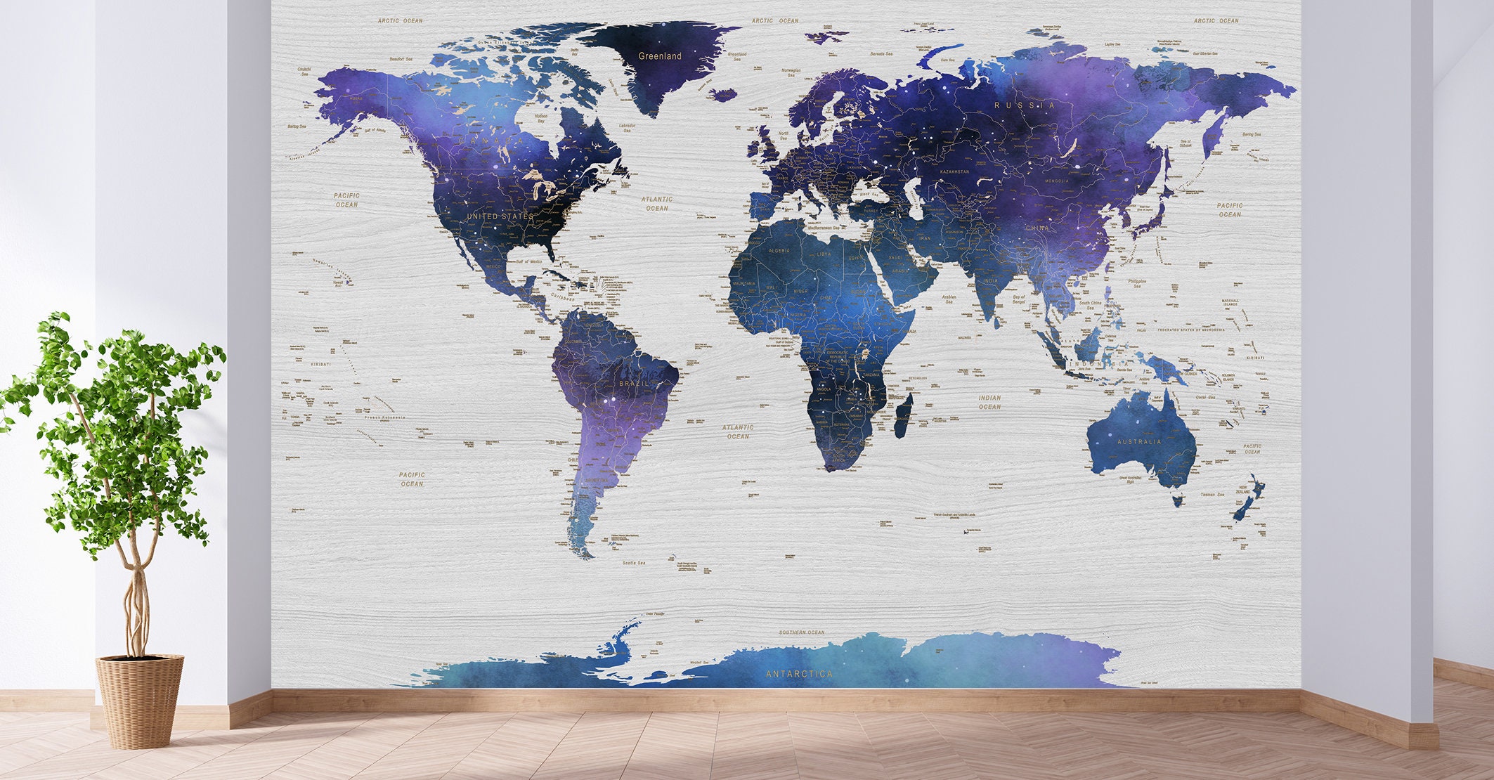 Mural Wallpaper World map mural Elegant living room Peel and Etsy