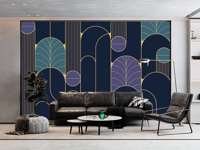 Geometric Wallpaper Art Deco Modern Wall Mural Dark Geometric - Etsy