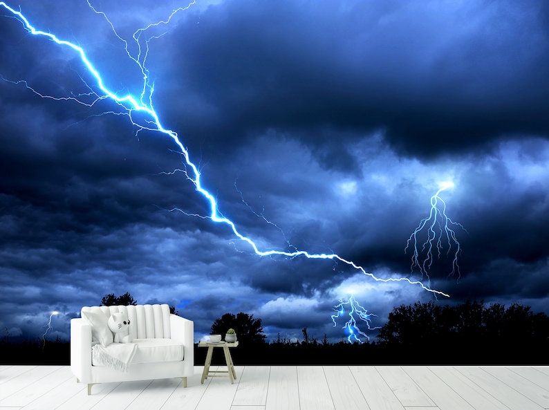 Lightning in a Dark Forest Wallpaper & Wall Mural Storm Nature ...