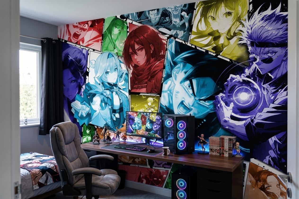 アニメ壁紙 カラフルなオタク部屋の壁画 - Etsy 日本