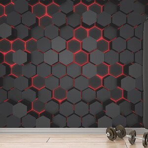 Carta da parati geometrica astratta esagoni rosso e scuro hi-tech stampa murale da parete stacca e attacca arte murale decorazione casa