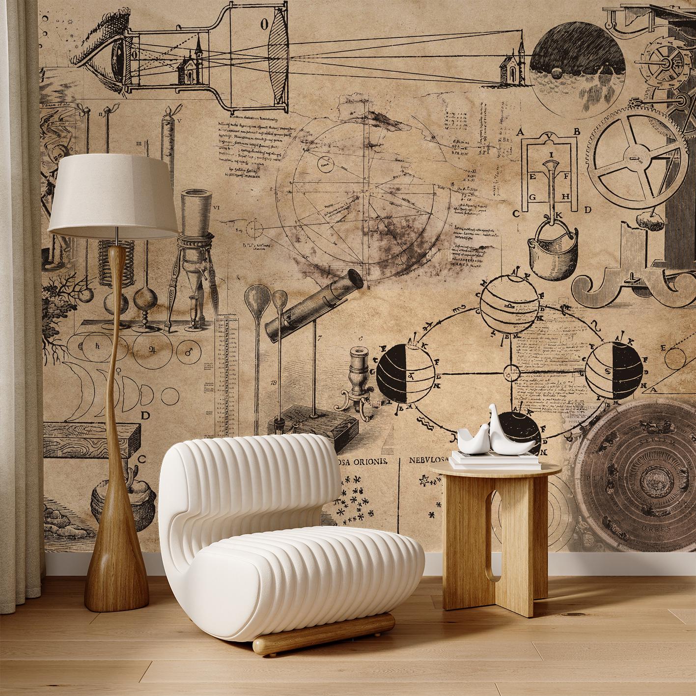 Galileo Drawings Wallpaper Vintage Science Engineer Wall Mural Print - Etsy