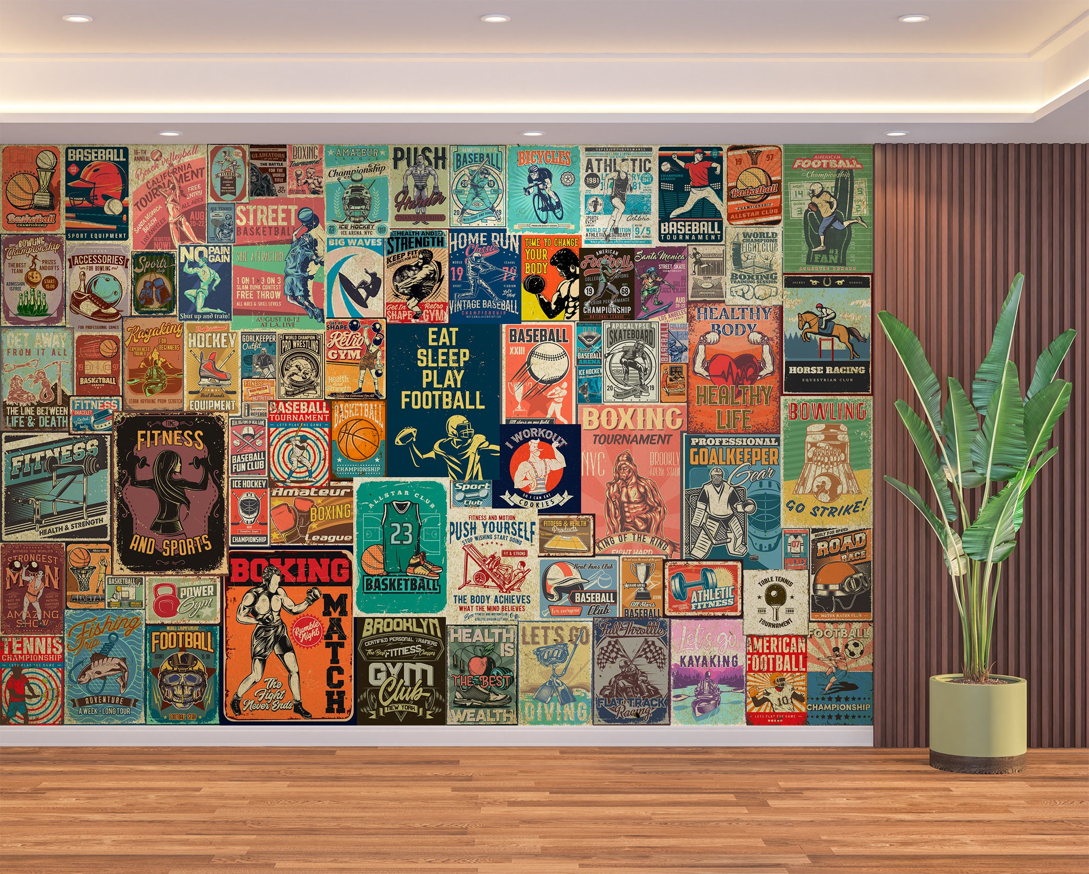 Poster Gym Wallpaper Vintage Wall Mural & Sport Motivation Retro ...