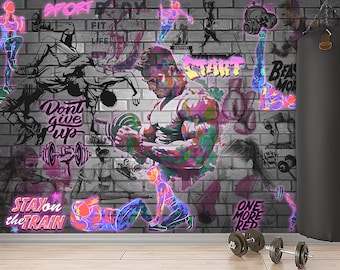 Sport Graffiti Wallpaper Mural: Gym, Fitness, Urban Art (Peel and Stick)