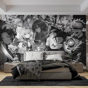 白黒アニメ壁紙 アニメコラージュキャラクター壁画 プレイルーム 剥がして貼れるアニメ男の子部屋壁紙 子供用ギフトアイデア壁画