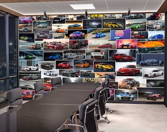 Carros Colagem Papel de Parede Decoração de Quarto Infantil Carro Esportivo e Mural de Parede Carros Presente Infantil para Crianças Arte de Parede Descasque e Cole Decoração de Parede Casa Autoadesivo