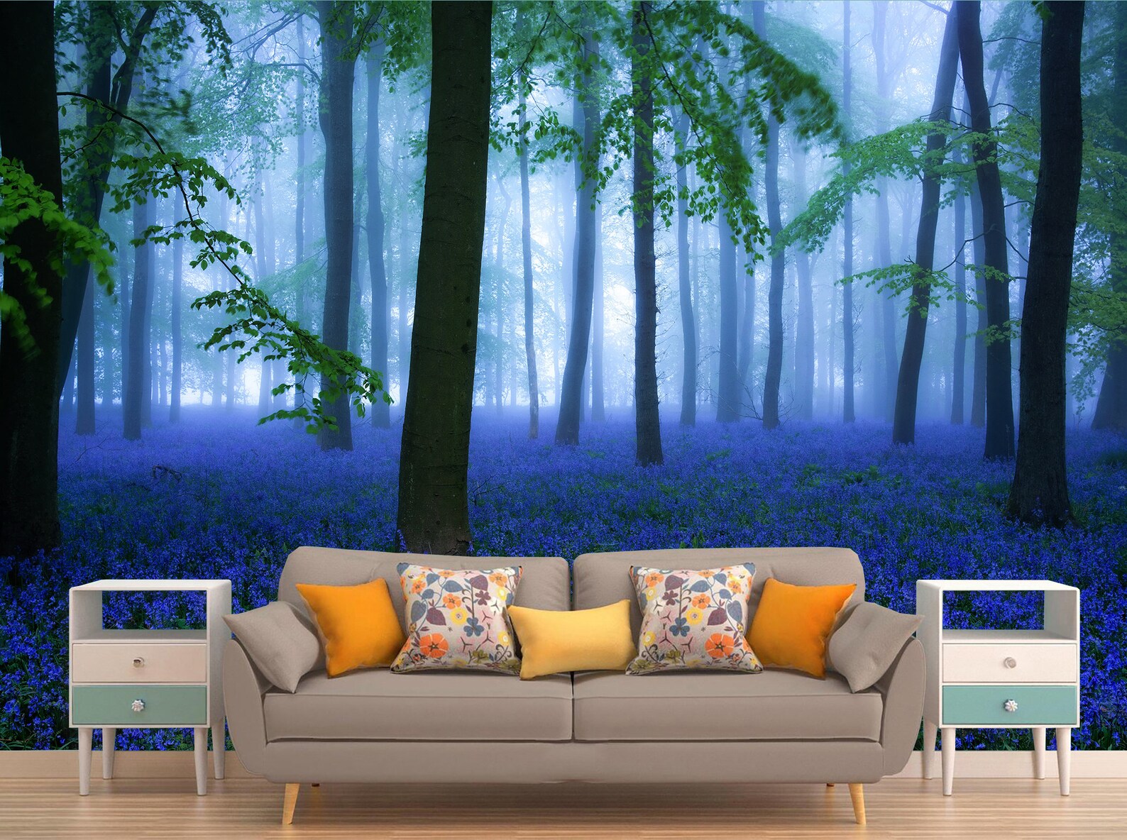 Mural Fantasy forest wallpaper Peel and Stick Blue landscape Etsy