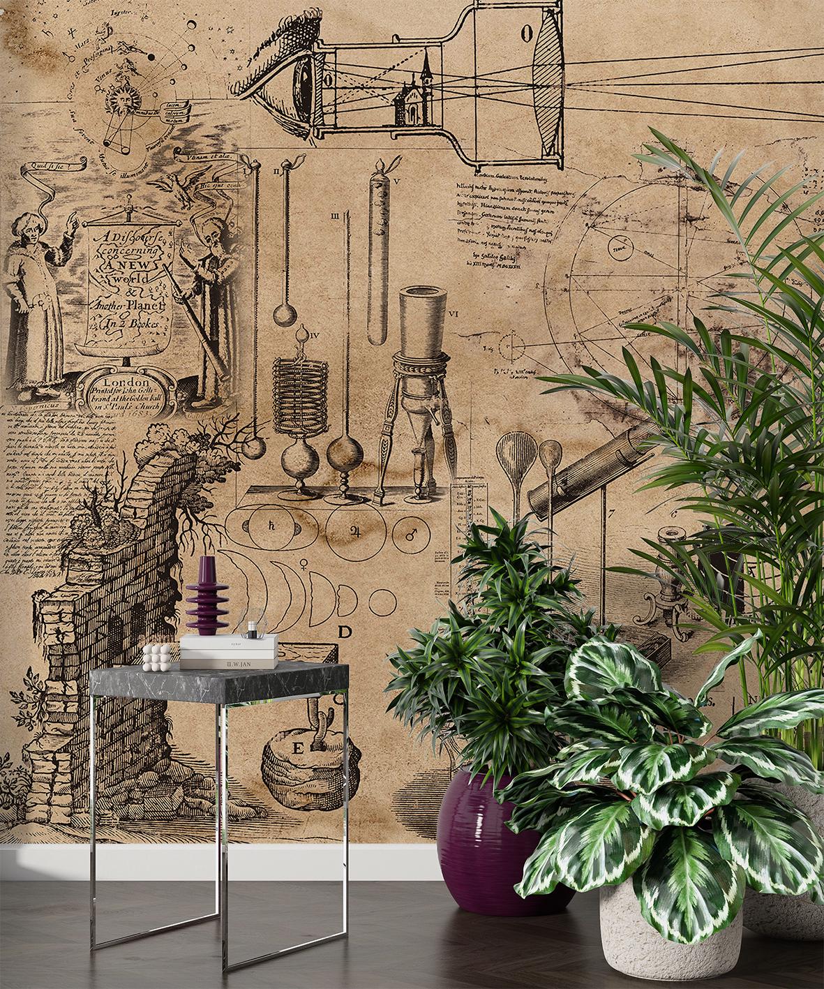 ガリレオ壁紙 図面 & エンジニア 科学者 科学 ヴィンテージ コラージュ