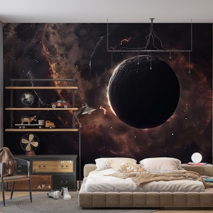 Black Hole Wall Mural Planet in Space Wallpaper Nebula Peel and Stick Cosmic Photomural Decor Home Gift Living Room Wallpaper