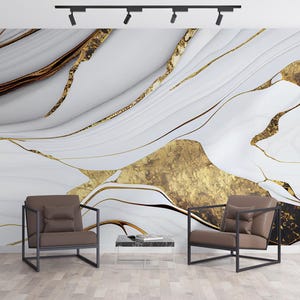 White Marble Wallpaper Grey & Gold Accent Wall Mural Abstract Marble Bedroom Peel and Stick Wallpaper for Office Home Bedroom Living Room
