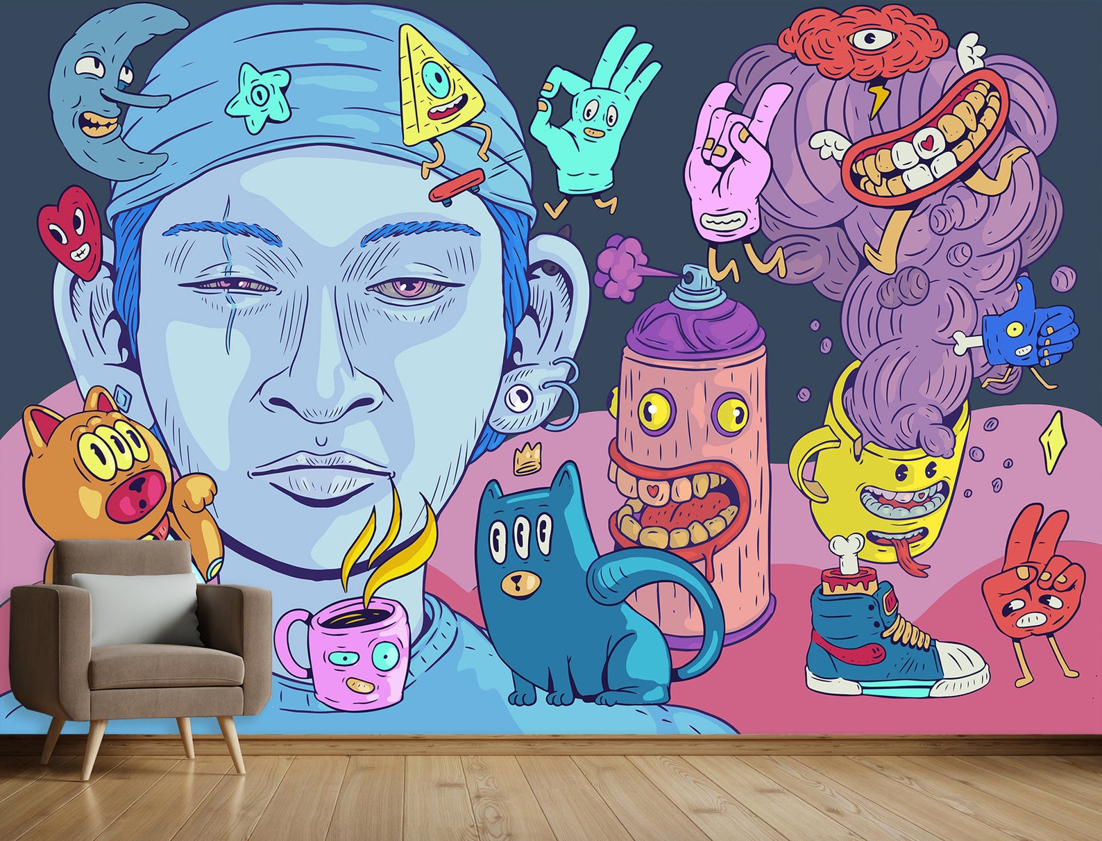 Mural Graffiti Wallpaper Abstract Wallpaper Graffiti Wall Etsy