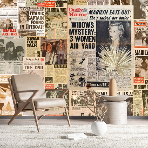 Creative Vintage Journal Wallpaper Newspaper Collage News & Self Adhesive Wall  Art Mural Modern Peel and Stick Decor 