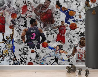 Basketball Graffiti Wall Mural, Urban Street Art Decor (Peel and Stick)