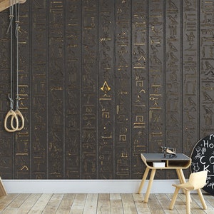 Gold Egyptian Hieroglyphs Wallpaper Ancient Egyptian Papyrus & Wall Mural Print Peel and Stick Wall Art Mural Decor Home