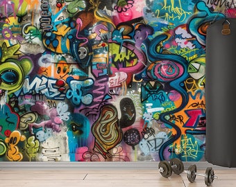 Funky Graffiti Wallpaper Wall Mural Urban Streat Art Print Peel and Stick Wall Art Decor Boys Room Graffiti Self Adhesive Wallpaper Mural