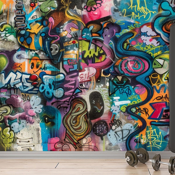 Funky Graffiti Wallpaper Mural, Urban Street Art Peel and Stick