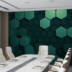 Papel tapiz de hexágonos verdes y mural de pared de alta tecnología con impresión geométrica autoadhesiva, decoración de pared para el hogar, papel tapiz para sala de juegos, mural para sala de juegos infantil