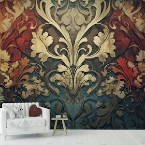 Ornaments Damask Wallpaper & Vintage Wall Art Mural Damask Pattern Traditional Wallpaper Print Abstract Modern Peel and Stick Decor