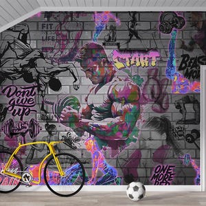 Sport Graffiti Wallpaper Wandbild: Gym, Fitness, Urban Art (Peel and Stick) Bild 9
