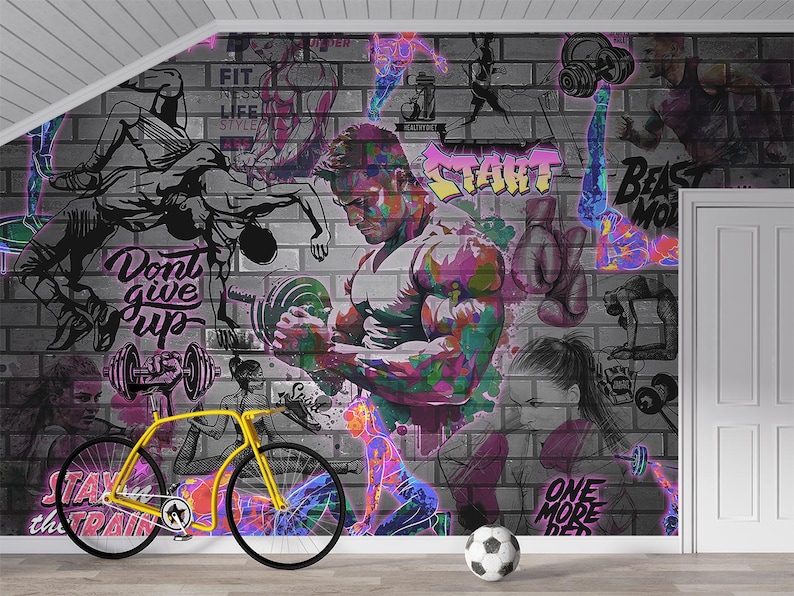 Sport Graffiti Wallpaper Wandbild: Gym, Fitness, Urban Art (Peel and Stick) Bild 9